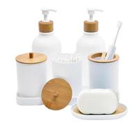 Genérico Jabonera 2 botellas de acondicionador con 2 tarros de bastoncillos | jabonera con vaso para cepillo de dientes y bandeja para baño, cocina, encimera, estante, y