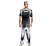 Generico Jail Costume - Polyester, Black White Striped Inmate Costume Women, Breathable Suit Shirt Pants | Cosplay Outfit Renaissance Medieval For Halloween Christmas Party Couples Events