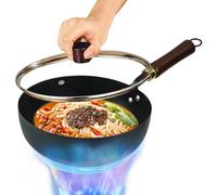 Genérico Japonés - 30cm Sartén De Hierro Japonesa Con Tapa De Madera, Olla Forjada A Mano | Inducción Cocina Restaurante Hogar Camping Tradicional Antiadherente Acero Al Carbono Olla Gruesa