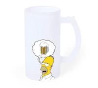 Genérico Jarra 500Ml de cerveza helada de Homer amando la cerveza - Jarra bebida refresco cristal esmerilado medio litro - Original regalo Padre Madre Cumpleaños grabado con asa.