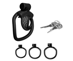 Genérico Jaula Transpirable de Nido de Abeja Positivo y Negativo para Hombres, Mini Dispositivo invertido Plano para Hombres con 3 Anillos de Diferentes tamaños (Negro, Positivo)