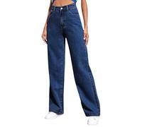 Genérico Jean Baggy Mujer Talle Alto - Vaqueros Corte Recto Mujer Color Sólido Pantalones De Talle Alto Ancho Cintura Elástica Casual Trousers De Trabajo Chic Y Cómodo, azul oscuro, XL