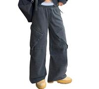 Genérico Jean Baggy Niño Niña Pantalones de Denim Ancho Cintura Elástica Adolescente Chica Jean Bootcut Pantalones largos con Bolsillos Casual Retro Y2k Streetwear al aire libre Primavera Verano Otoño