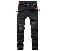 Genérico Jeans Ajustados Rasgados para Hombres Estilo Y2K Pantalones de Mezclilla Vintage con Desgaste Pierna Recta de Ajuste Regular Jeans Destruidos Rotos