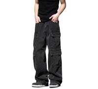 Genérico Jeans para Hombre Estilo High Street Pantalones de Trabajo Casual Corte Recto Cómodo y Resistente, Le Noir, L