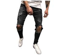 Genérico Jeans para Hombres Pantalones Slim Rasgado Efecto Usado Cómodo Elegante Moderno Moda Casual, Le Noir, XL
