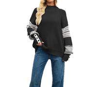 Genérico Jersey de cuello alto para mujer, color block, acanalado, manga larga, otoño e invierno, 43, XL