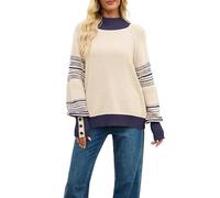 Genérico Jersey de cuello alto para mujer, color block, acanalado, manga larga, otoño e invierno, 44, XL