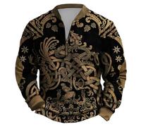 Genérico Jersey de Hombre para Exteriores con Media Cremallera Sudadera de Tatuajes Vikingos de MitologíA NóRdica Suéter de Trabajo Suave y Cálido Ropa Callejera GóTica Medieval Vintage