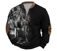 Genérico Jersey de Hombre para Exteriores con Media Cremallera Sudadera de Tatuajes Vikingos de MitologíA NóRdica Suéter de Trabajo Suave y Cálido Ropa Callejera GóTica Medieval Vintage