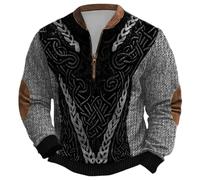 Genérico Jersey de Hombre para Exteriores con Media Cremallera Sudadera de Tatuajes Vikingos de MitologíA NóRdica Suéter de Trabajo Suave y Cálido Ropa Callejera GóTica Medieval Vintage