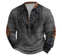 Genérico Jersey de Hombre para Exteriores con Media Cremallera Sudadera de Tatuajes Vikingos de MitologíA NóRdica Suéter de Trabajo Suave y Cálido Ropa Callejera GóTica Medieval Vintage