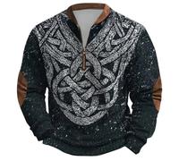 Genérico Jersey de Hombre para Exteriores con Media Cremallera Sudadera de Tatuajes Vikingos de MitologíA NóRdica Suéter de Trabajo Suave y Cálido Ropa Callejera GóTica Medieval Vintage