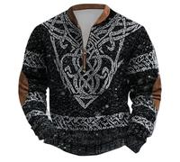 Genérico Jersey de Hombre para Exteriores con Media Cremallera Sudadera de Tatuajes Vikingos de MitologíA NóRdica Suéter de Trabajo Suave y Cálido Ropa Callejera GóTica Medieval Vintage