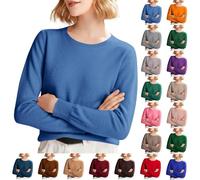 Générico Jersey de mujer elegante y chic, cuello redondo, manga larga, suéter de un solo color, manga de murciélago, suéter ajustado, de manga larga, cómodo, ligero, blusa de gran tamaño, azul marino