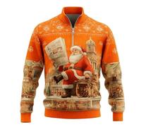 Genérico Jersey De Navidad para Hombre - Sudadera sin Cuello con Media Cremallera y Estampado novedoso único con Textura Acanalada para un Estilo Informal y Festivo en Varios diseños (Orange M)
