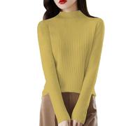 Genérico jersey fino para mujer, manga larga, cuello redondo, suéter, para mujer, media temporada, otoño, sudadera, color liso, tejido de punto bajo suéter, informal, simple, manga larga, cálido, para