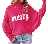 Genérico Jersey Mujer Navideño - Jersey Invierno Mujer Suéter de Cuello para Mujer suéter de Punto con de Manga murciélago Suelto de otoño e Invierno Top de Mujer (S)