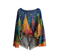 Genérico Jersey Navidad Mujer Ugly Sudadera Navidad Feo Sweater Christmas Polar Sudaderas Impresión Camiseta Funny Blusa Elegante Suéter Xmas Fiesta Mulher Print Invierno Tops Azul XXL