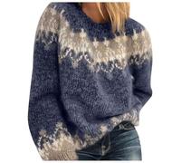 Genérico Jersey Navidad - Suéter Navidad Mujer Women Christmas Casual High Fleece Thick Winter Print Loose Pullover Knit Sweater Top (Blue XXXL)