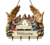 Genérico Jesus and Disciples Wall Art Keychain Holder, 2D Flat Jesus Disciples Key Rack Organizer with 4 Hooks, Christian Autumn Home Decor with Welcome Sign and Hooks, for Home, Entryway (#A,#1PCS)
