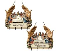 Genérico Jesus and Disciples Wall Art Keychain Holder, 2D Flat Jesus Disciples Key Rack Organizer with 4 Hooks, Christian Autumn Home Decor with Welcome Sign and Hooks, for Home, Entryway (#A,#2PCS)