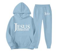Generico Jesus Loves You - Chándal para hombre con capucha para hombre, de gran tamaño, para deporte, tiempo libre, manga larga, para entrenamiento, streetwear, Y2K Jogging, azul claro, L