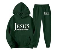 Generico Jesus Loves You - Chándal para hombre con capucha para hombre, de gran tamaño, para deporte, tiempo libre, manga larga, para entrenamiento, streetwear, Y2K Jogging, Verde, L