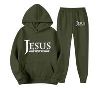 Generico Jesus Loves You - Chándal para hombre con capucha para hombre, de gran tamaño, para deporte, tiempo libre, manga larga, para entrenamiento, streetwear, Y2K Jogging, verde militar, XXL