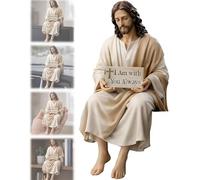 Genérico Jesus Resin Desk Companion Figurine - Handmade Sitting Jesus Christ Statue with I Am with You Always Sign, Unique Spiritual Religious Decorative Gift for Christian