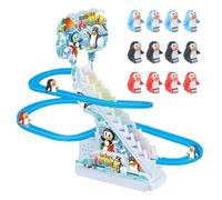 Genérico Jouet Pingouin - 25.5x14x24.5cm Piste De Course | Montagnes Russes D'escalier Électrique Avec Musique Et Lumières LED Clignotantes Ensemble De Jeu Coulissant Automatique 12 Figurines ABS