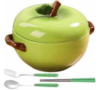 Genérico Juego Cuencos Cerámica Gran Capacidad con Forma Manzana Todo Uno con Tapa Utensilios Cuenco Decorativo para Sopa Y Fruta Organizador Llaves para Entrada Decoración Hogar(Green)