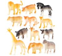 Generico Juego de 12 minijuguetes de zoológico con diseño de jirafa y león, decoración de mesa de cumpleaños de safari, decoración de tartas con selva, figuras de un