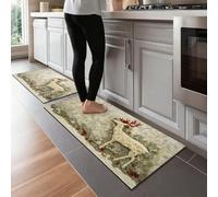 Genérico Juego de 2 Alfombrillas de Cocina 3D Antideslizantes Lavables con diseño navideño de Reno tirando del Trineo de Papá Noel Viaje al Universo cósmico, 40x60cm y 40x120cm