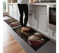 Genérico Juego de 2 Alfombrillas de Cocina 3D Antideslizantes Lavables con diseño navideño juguetón línea de ensamblaje del Taller de Elfos, 40x60cm y 40x120cm