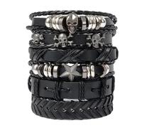 Genérico Juego de 4 pulseras de cuero unisex: pulseras vintage trenzadas hechas a mano, 30 estilos opcionales for hombres y mujeres.(Big Star 6 piece set)