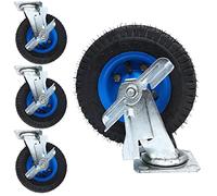 Genérico Juego de 4 Ruedas de Goma Resistentes de 8/10 Pulgadas, con Frenos Laterales, Ruedas silenciosas con cojinetes de Bolas Dobles, para Carretilla, Carretilla de Mano, Carro de herram