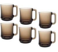 Genérico Juego de 6 Vasos de Vidrio Templado con Asa - 310 ml | Elegante y Resistente - Set completo de Cafe, Te, bebidas calientes o frias | Set de 6 tazas de Cristal templado (Ahumado)