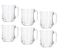 Genérico Juego de 6 Vasos de Vidrio Templado con Asa - 310 ml | Elegante y Resistente - Set completo de Cafe, Te, bebidas calientes o frias | Set de 6 tazas de Cristal templado (Transparente)