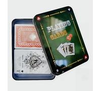 Generico Juego de cartas de juego en caja de lata - 2 barajas plastificadas tamaño póquer para escala 40, Burraco y Texas Hold'em