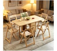 Genérico Juego De Comedor Estilo RúStico De 7 Piezas, Juego De Mesa De Cocina Plegable para 6 Personas, Escritorio Extensible De Madera Maciza con Alas Abatibles para Espacios PequeñOs,Natural,B