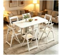 Genérico Juego De Comedor Estilo RúStico De 7 Piezas, Juego De Mesa De Cocina Plegable para 6 Personas, Escritorio Extensible De Madera Maciza con Alas Abatibles para Espacios PequeñOs,Blanca,B