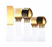 Genérico Juego de Cubiertos de Acero Inoxidable de 20 Piezas - Cubiertos Dorados para Comer en casa, Incluye Tenedores, cucharas y Cuchillos - Vajilla Occidental Elegante, Duradera y con Estilo