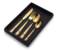 Genérico Juego de Cubiertos de Acero Inoxidable de 20 Piezas para 4 Personas - Cubiertos Dorados con Cuchillos, Tenedores y cucharas Gruesos para Carne - Juego de Cubiertos Duradero, Ideal para cenas