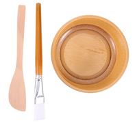 Genérico Juego de Cuenco para Mascarillas DIY de Madera Natural Kit 3 Piezas Espátula y Cepillo Anticaída Recipiente Práctico para Belleza y Cuidado Facial Diario
