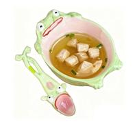 Generico Juego de cuencos rana, cucharas de rana con fantasía, vajilla artística de cerámica, tema único de rana | Juego de cocina para sopa, postre, café, cena, casa, adultos, niñas, mujeres, niños