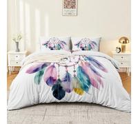 Genérico Juego de Funda de edredón Estampada 150 x 200 cm - Microfibra Simple Acuarela Plumas Atrapasueños Estampada Reversibles Funda nórdica, Blanco Fundas nórdicas sin Planchado