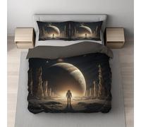 Genérico Juego de Funda de edredón,Negro Blanco,Funda nórdica cálida sin Arrugas 200x200 + Funda de Almohada 2x80x80,con Cremallera,Microfibra Suave,Cosmos fantasía Humano Planeta