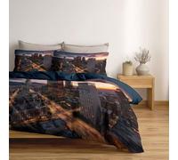 Genérico Juego de Funda de Edredón Reversible con Fundas de Almohada, Diseño Los Ángeles Ciudad Anochecer Paisaje 180 x 220 cm, Tejido Transpirable, Verde Azulado Intenso, Fácil Cuidado (Cama 90)