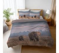 Genérico Juego de Funda Nórdica 2 Piezas Microfibra ，Funda de edredón Azul grisáceo con Naturaleza Ciudad Elefante Funda Nordica 260 x 240cm Suave Transpirable y Fundas de Almohada de 80 x 80cm